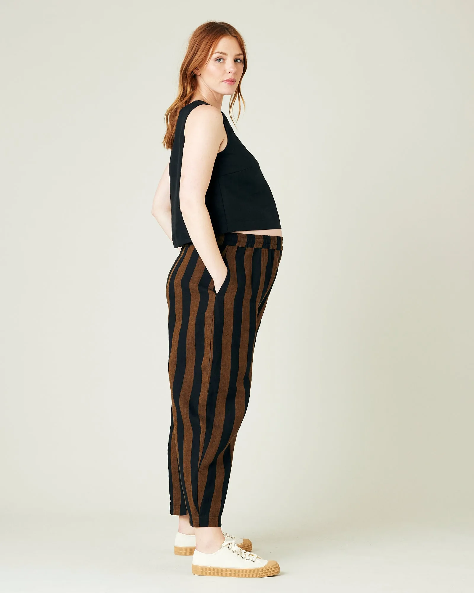 Mabel Rust And Black Stripe Linen Trousers