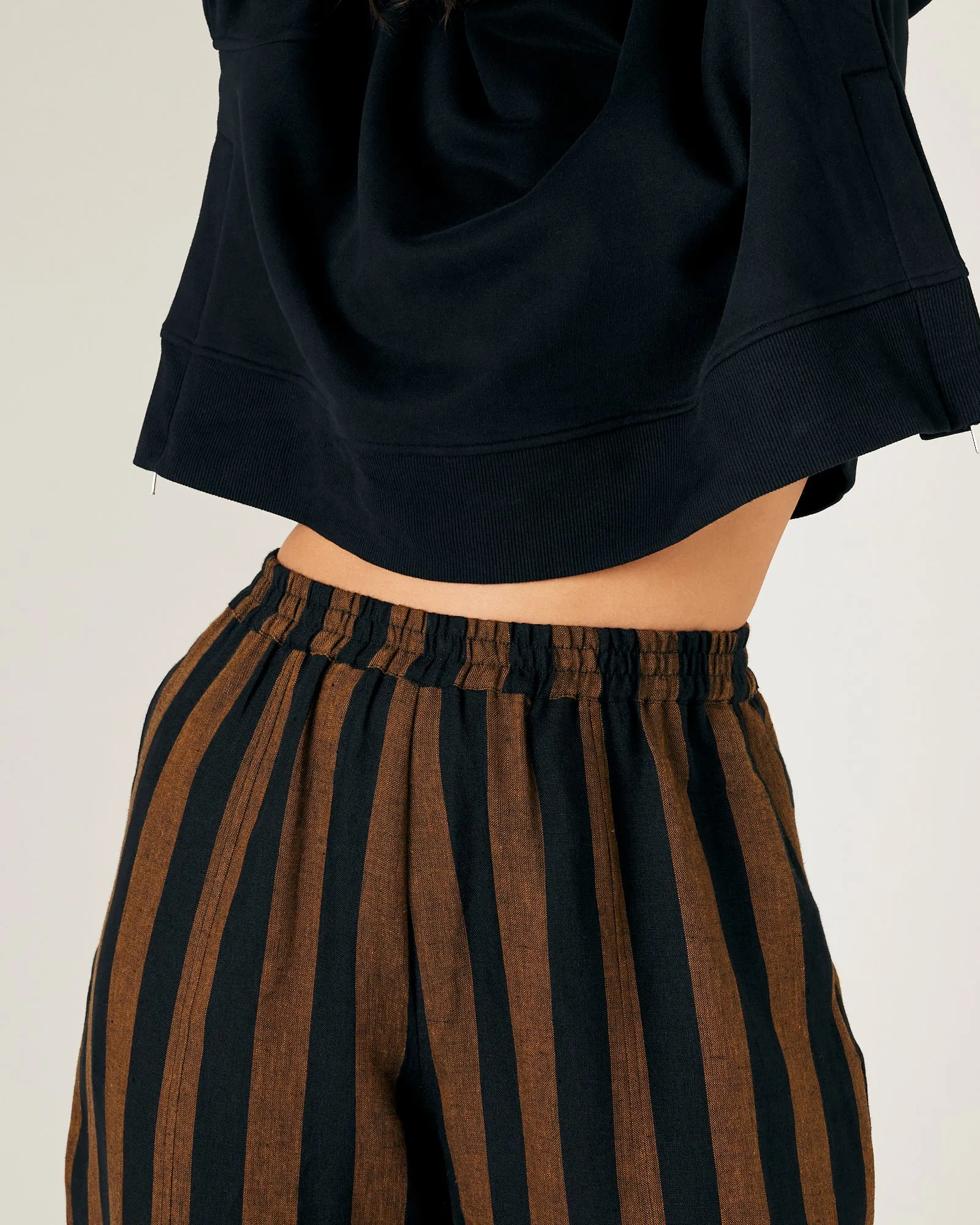Mabel Rust And Black Stripe Linen Trousers