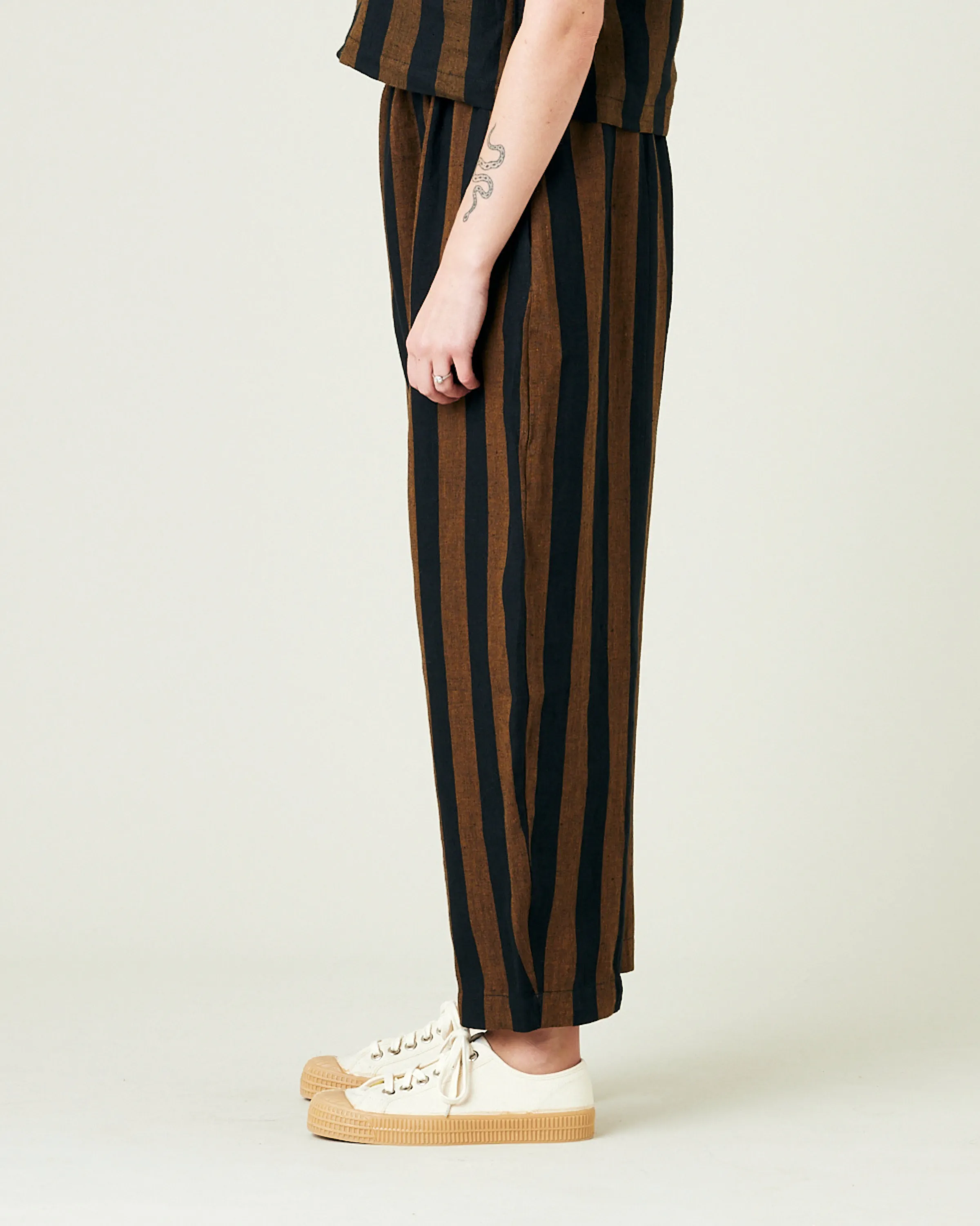 Mabel Rust And Black Stripe Linen Trousers