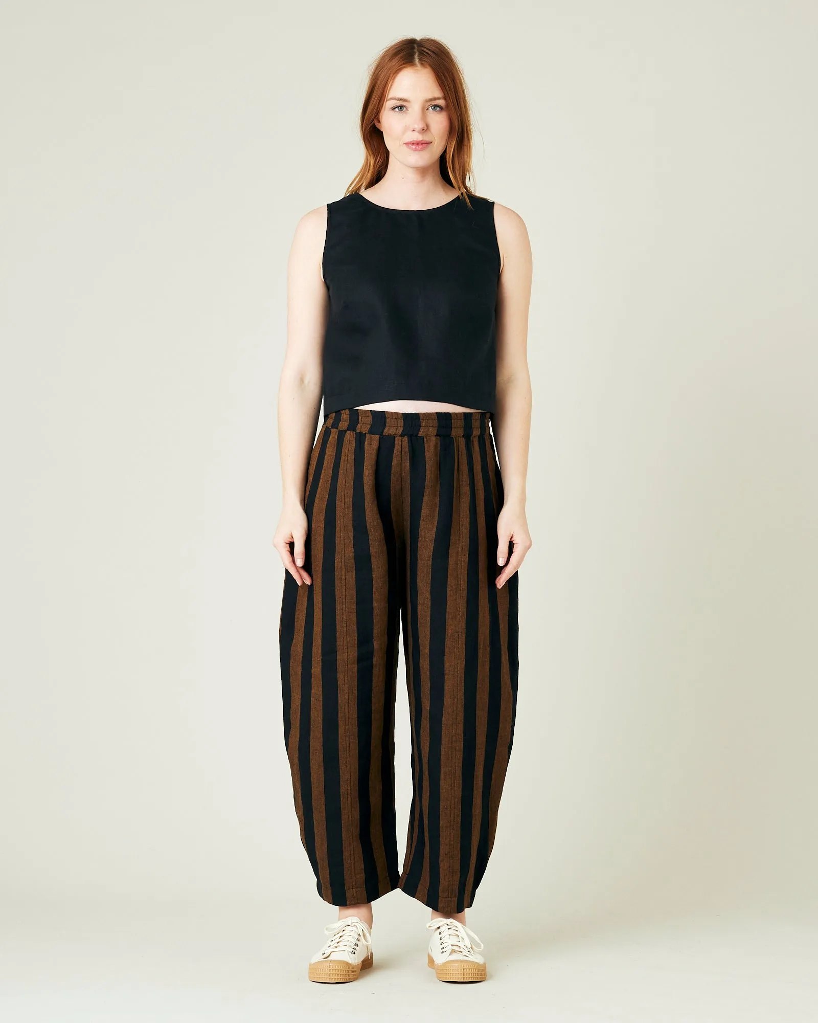Mabel Rust And Black Stripe Linen Trousers