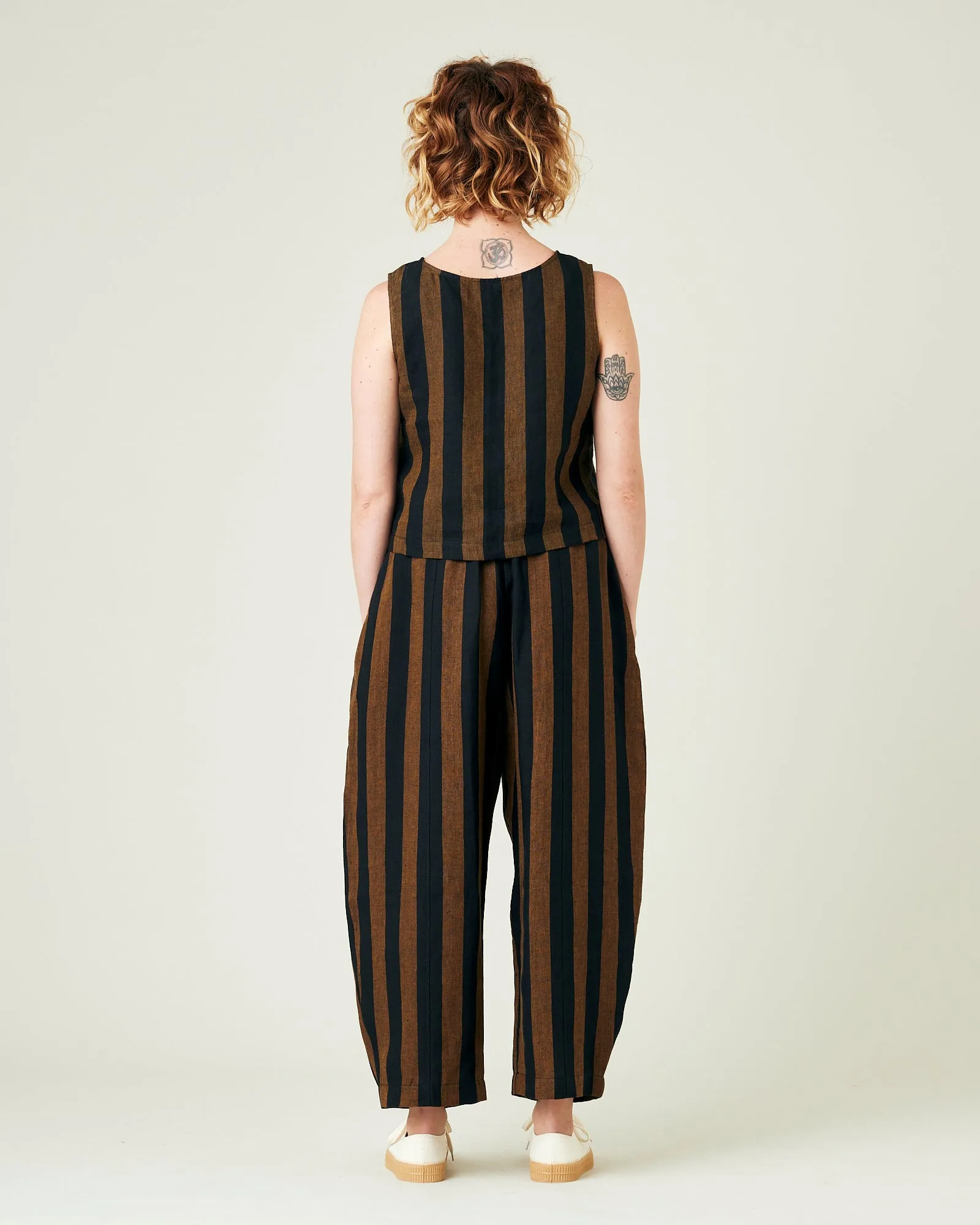 Mabel Rust And Black Stripe Linen Trousers