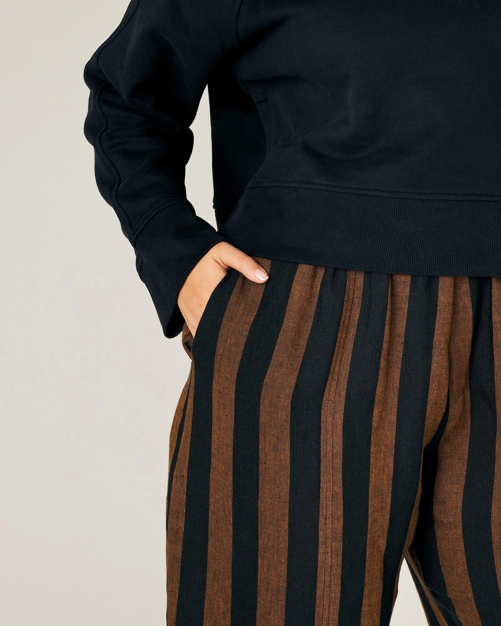 Mabel Rust And Black Stripe Linen Trousers