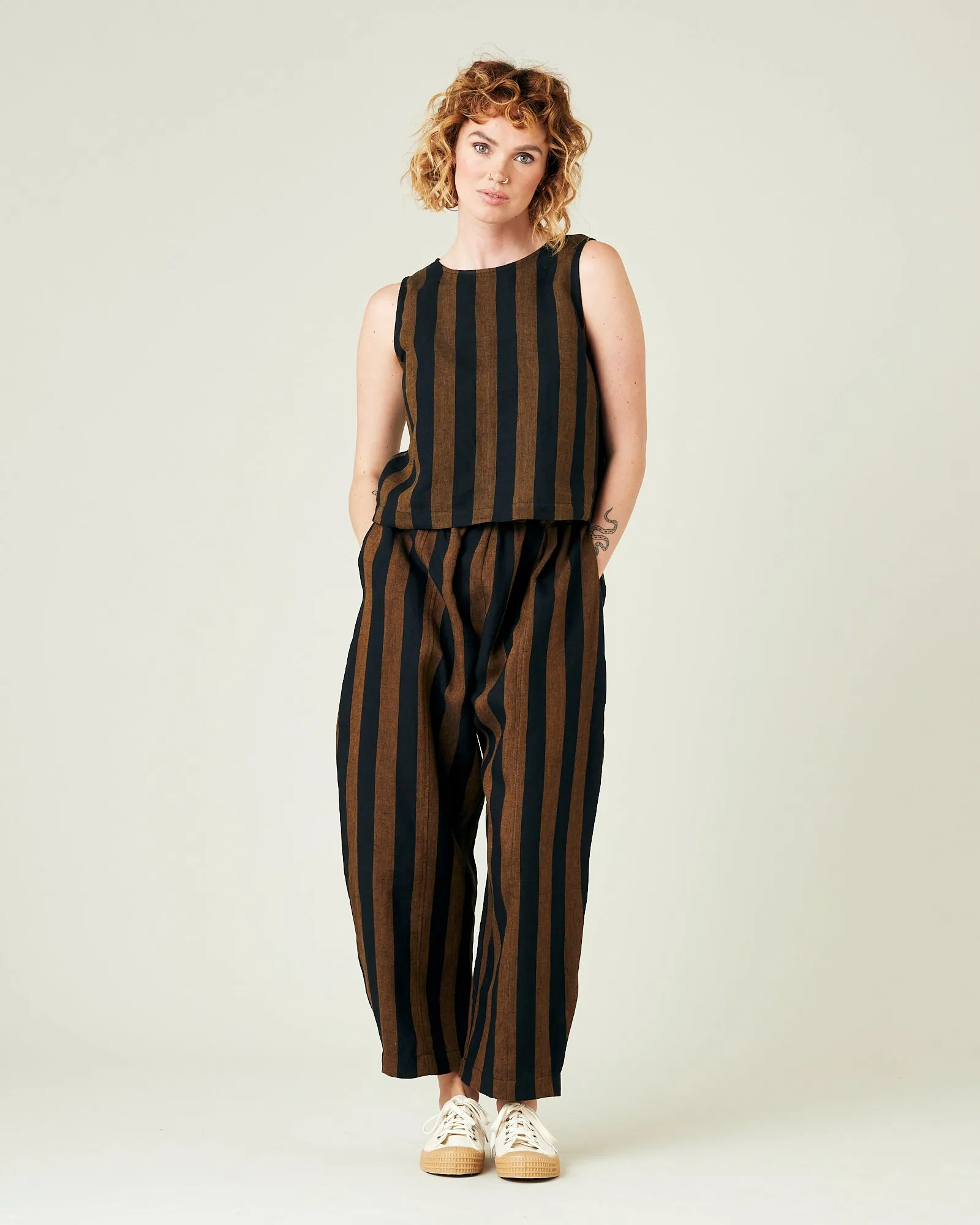 Mabel Rust And Black Stripe Linen Trousers