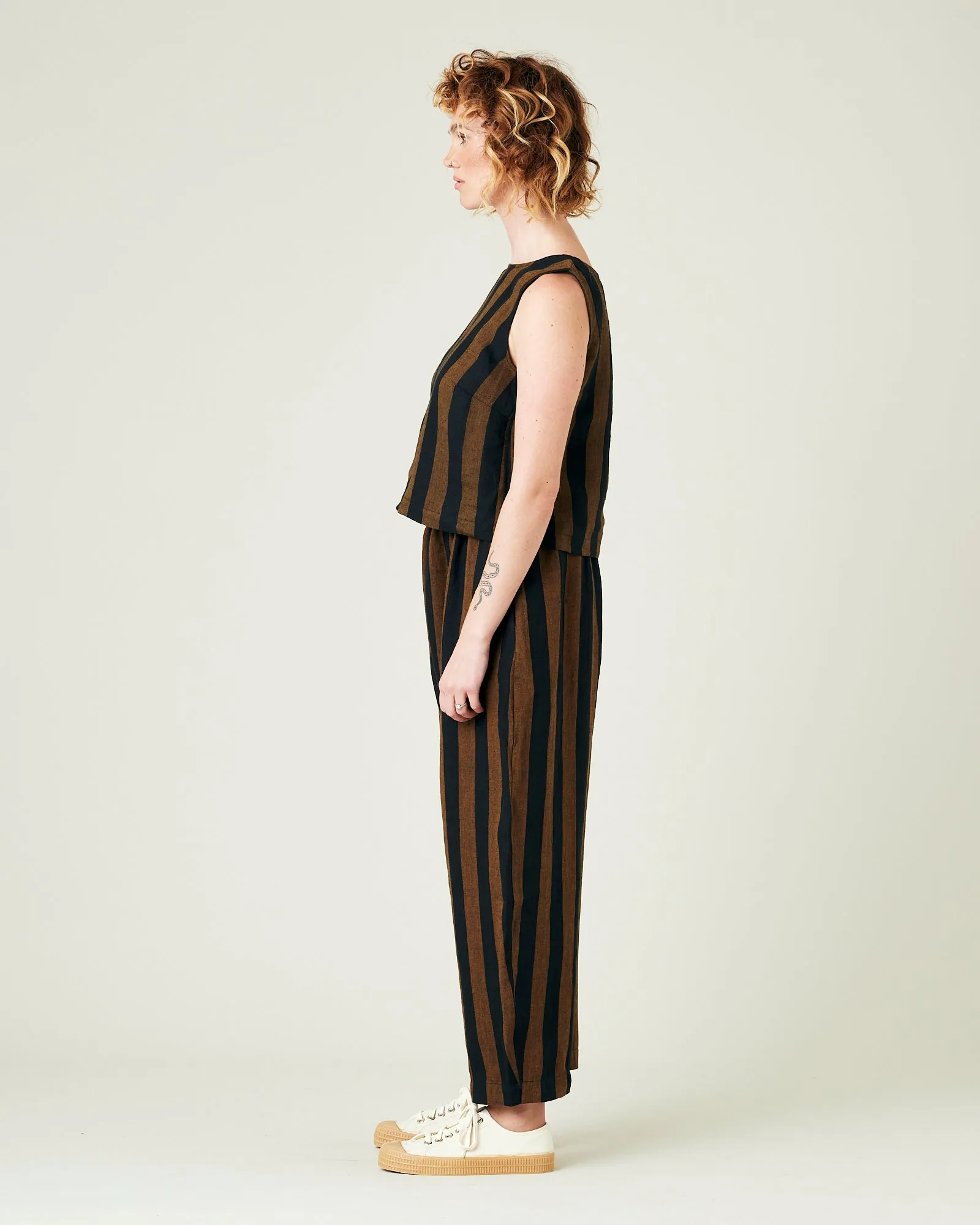 Mabel Rust And Black Stripe Linen Trousers