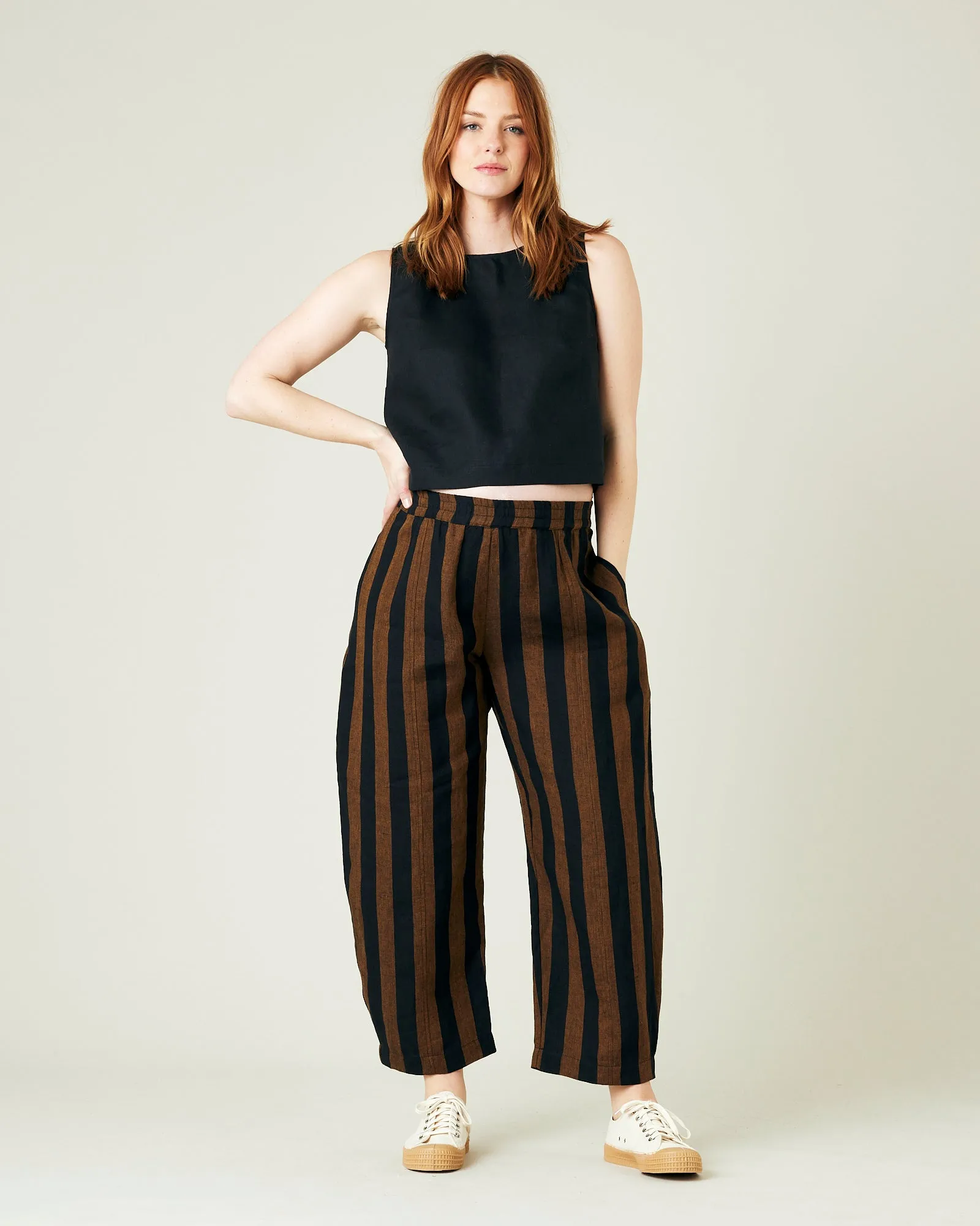 Mabel Rust And Black Stripe Linen Trousers