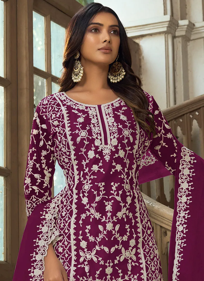 Magenta Embroidery Pakistani Pant Style Suit