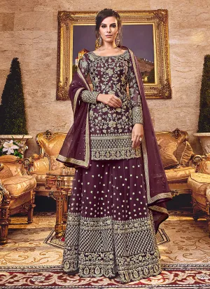 Magenta Floral Embroidered Gharara Palazzo Suit