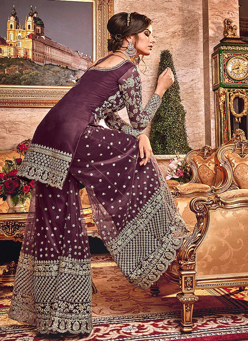 Magenta Floral Embroidered Gharara Palazzo Suit