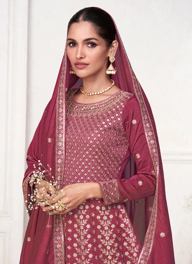 Magenta Heavy Sequence Embroidery Short Anarkali Salwar Suit