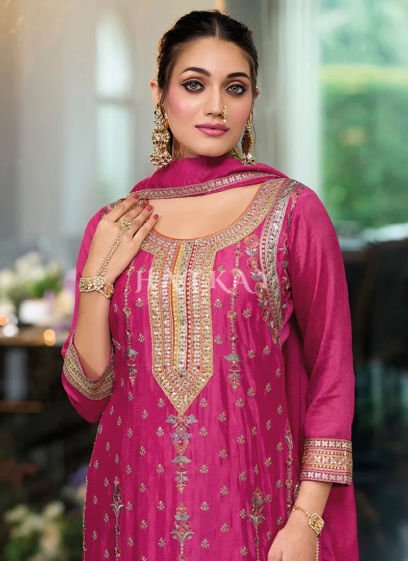 Magenta Multi Embroidery Palazzo Suit