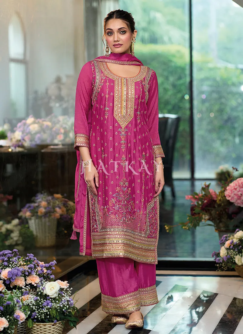 Magenta Multi Embroidery Palazzo Suit