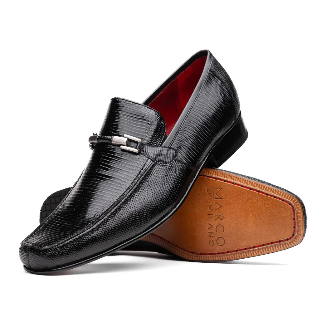 Marco Di Milano Fabro Black Lizard Bit Loafers