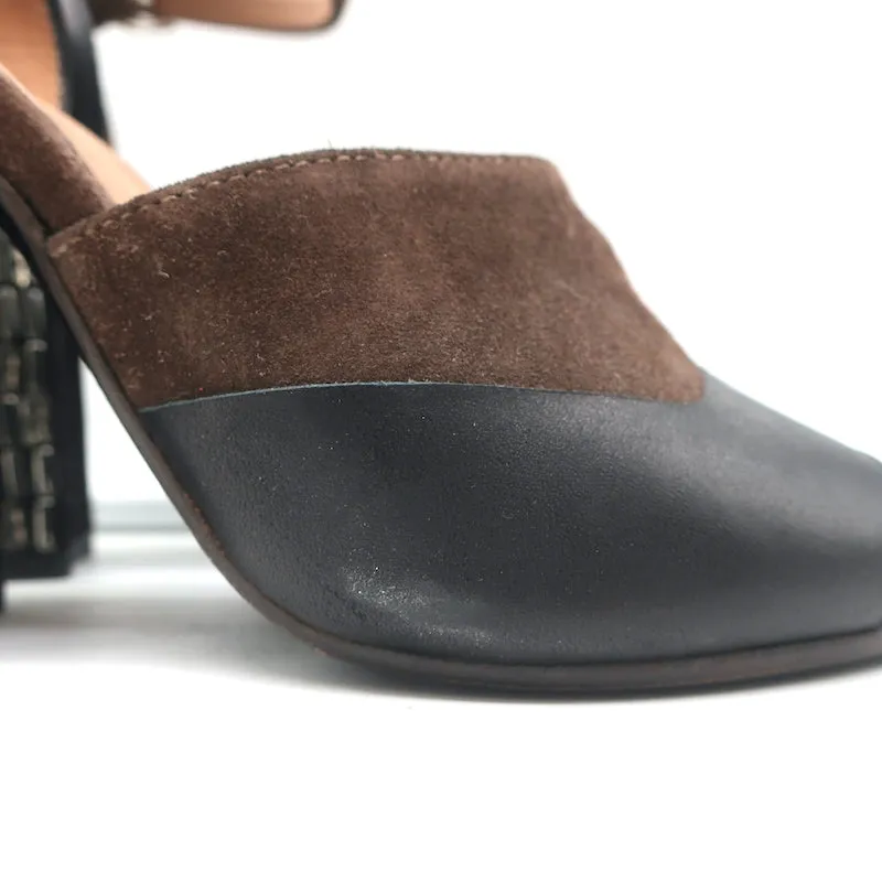 Marni Crystal-Embellished Heel Sandals Brown Suede Size 36.5 Peep Toe Mary Jane