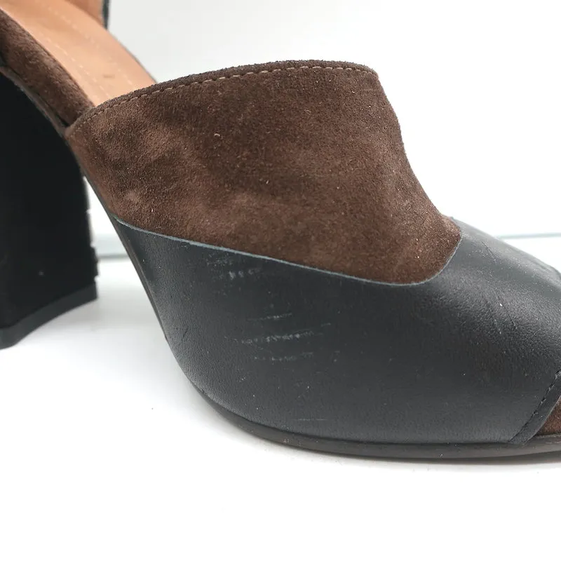 Marni Crystal-Embellished Heel Sandals Brown Suede Size 36.5 Peep Toe Mary Jane