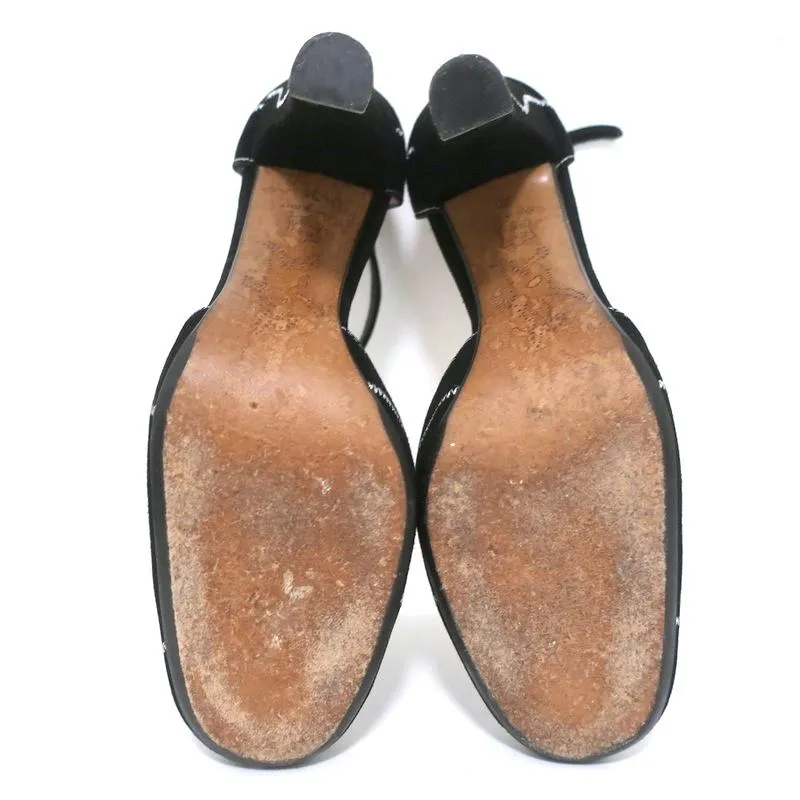 Marni T-Strap Mary Jane Pumps Black Embroidered Suede Size 36