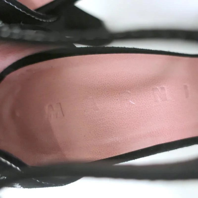 Marni T-Strap Mary Jane Pumps Black Embroidered Suede Size 36
