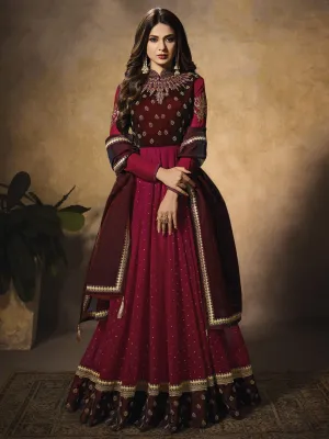 Maroon Bridal Embroidered Velvet Anarkali Suit