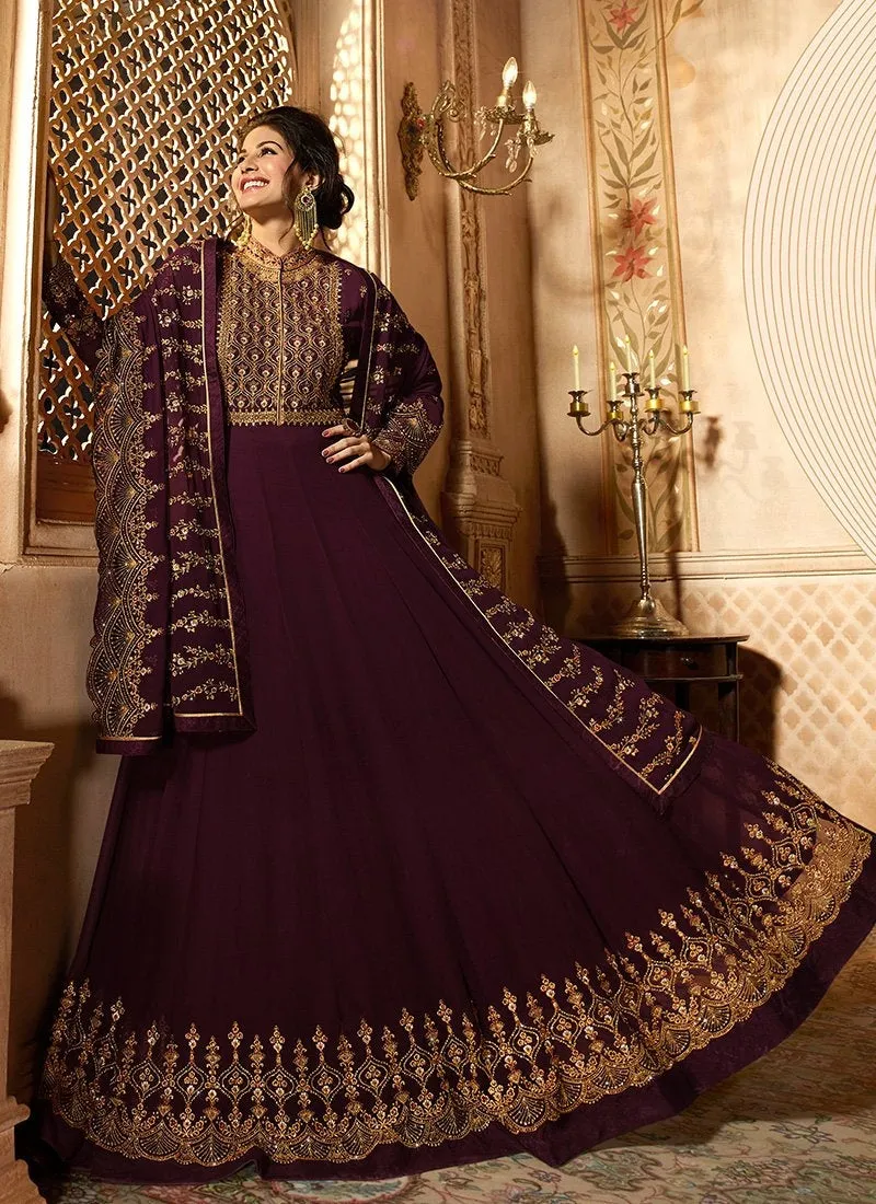 Maroon Delicately Embroidered Kalidar Anarkali Suit
