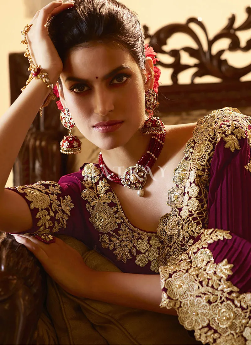 Maroon Multi Embroidered Traditional Saree