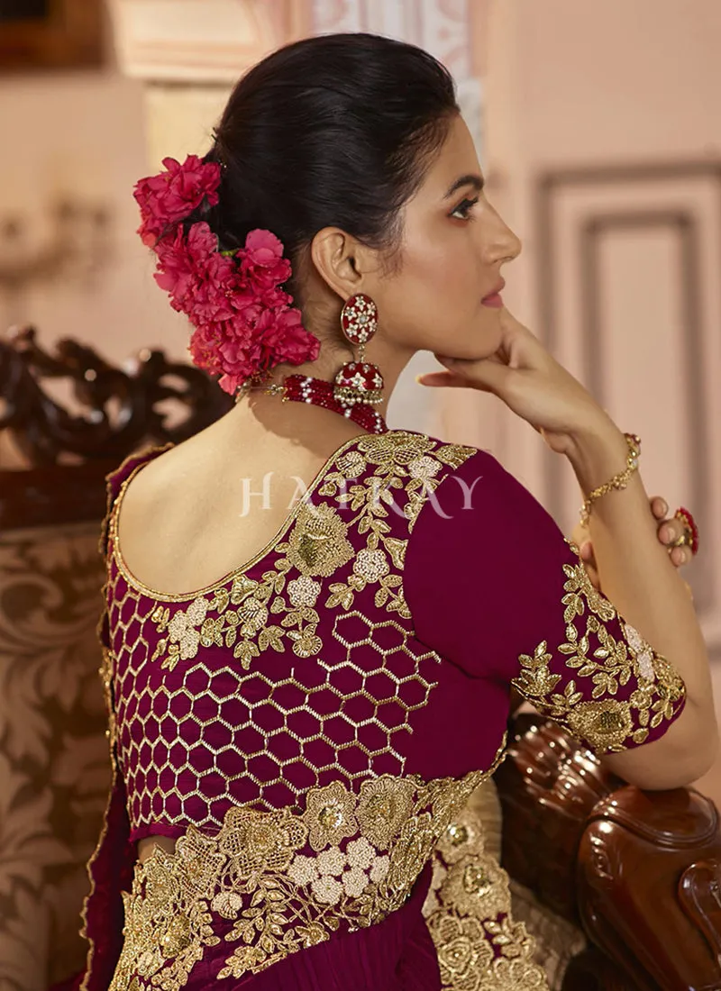 Maroon Multi Embroidered Traditional Saree