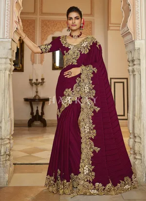 Maroon Multi Embroidered Traditional Saree