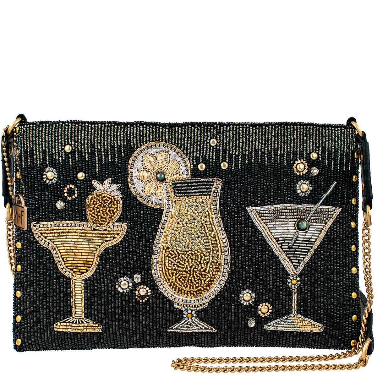 Mary Frances Another Round Crossbody Handbag Bar Beaded Clutch Black Bag New
