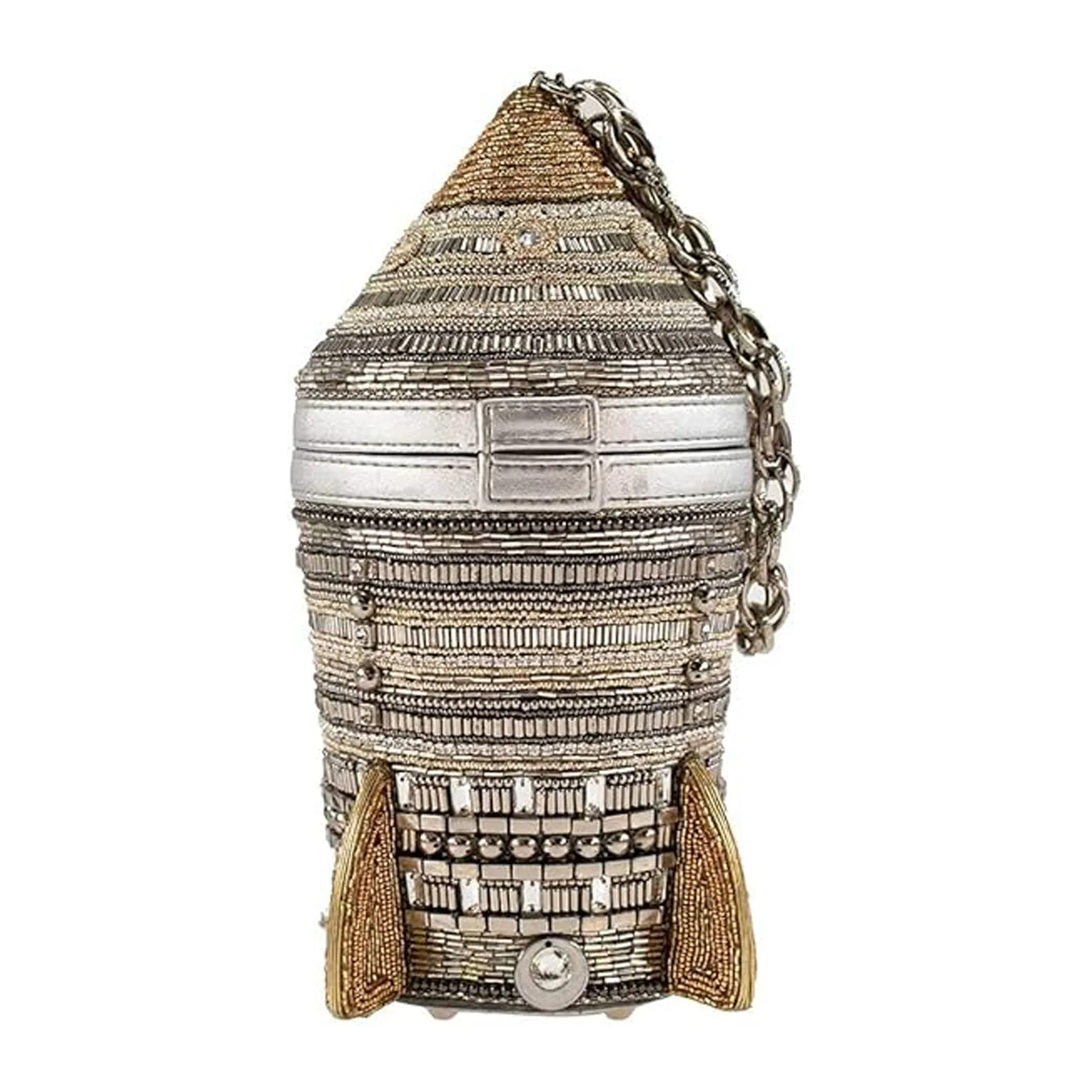 Mary Frances Blasted 3D Rocket Beaded Magnetic Handbag Purse Space Silver Bag NEW
