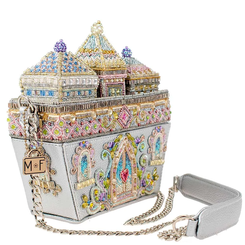 Mary Frances Castles in The Air Crossbody Silver Beaded Leather Handbag Bag New