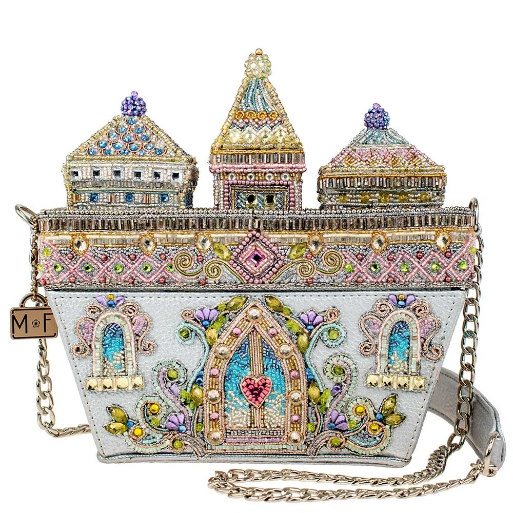 Mary Frances Castles in The Air Crossbody Silver Beaded Leather Handbag Bag New