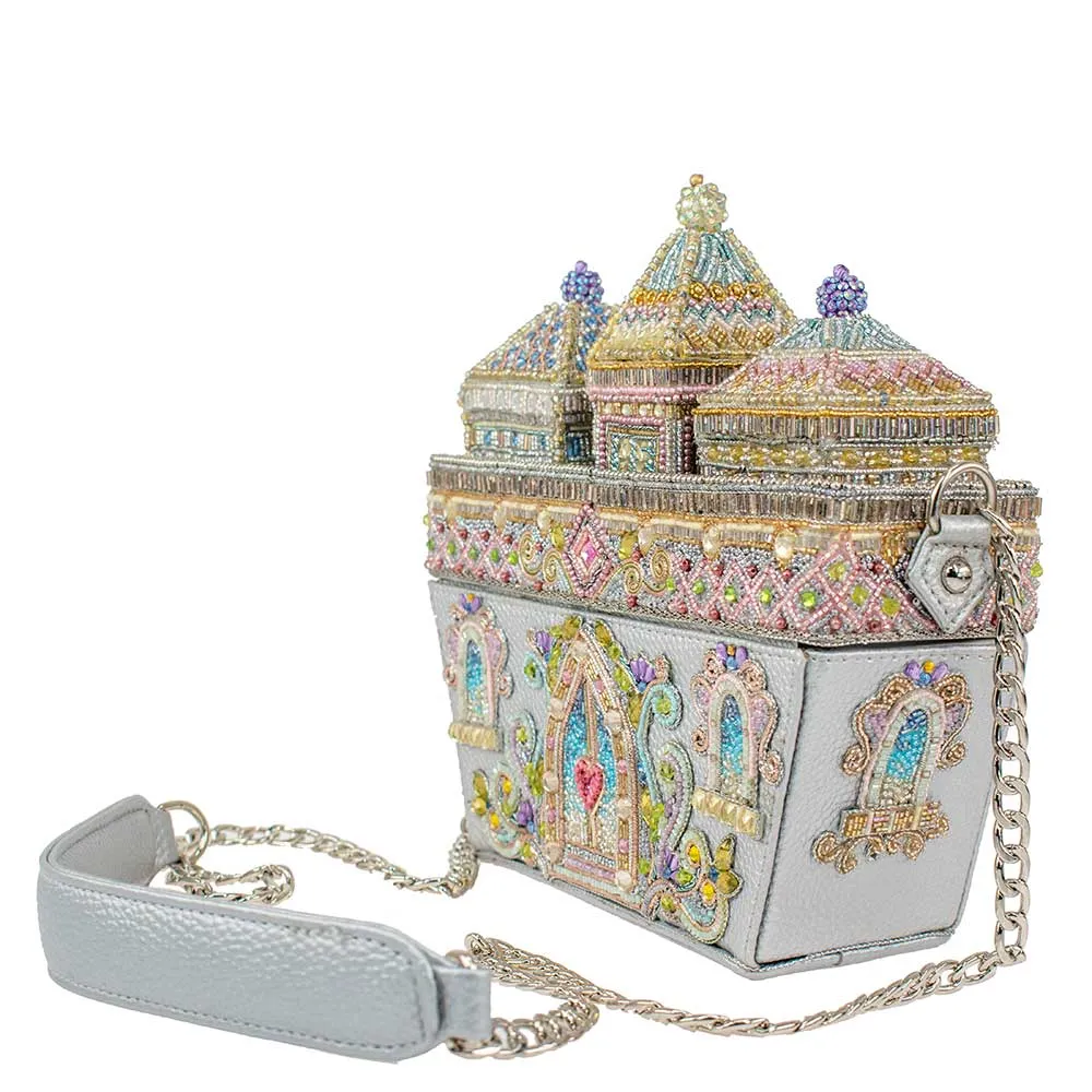 Mary Frances Castles in The Air Crossbody Silver Beaded Leather Handbag Bag New