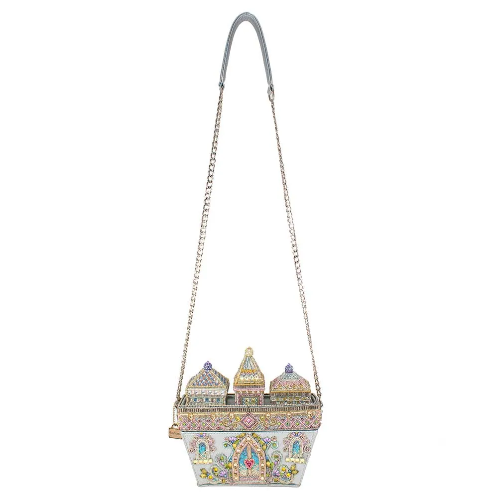 Mary Frances Castles in The Air Crossbody Silver Beaded Leather Handbag Bag New