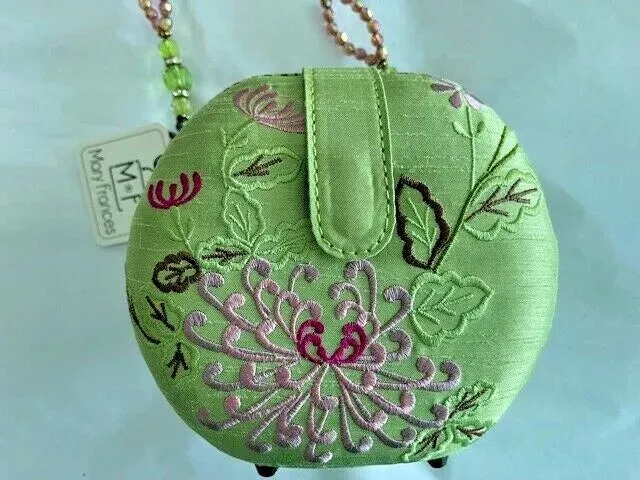 Mary Frances Damsel In Flight Hard Zip Novelty Bag Green Bead Handbag Purse NEW