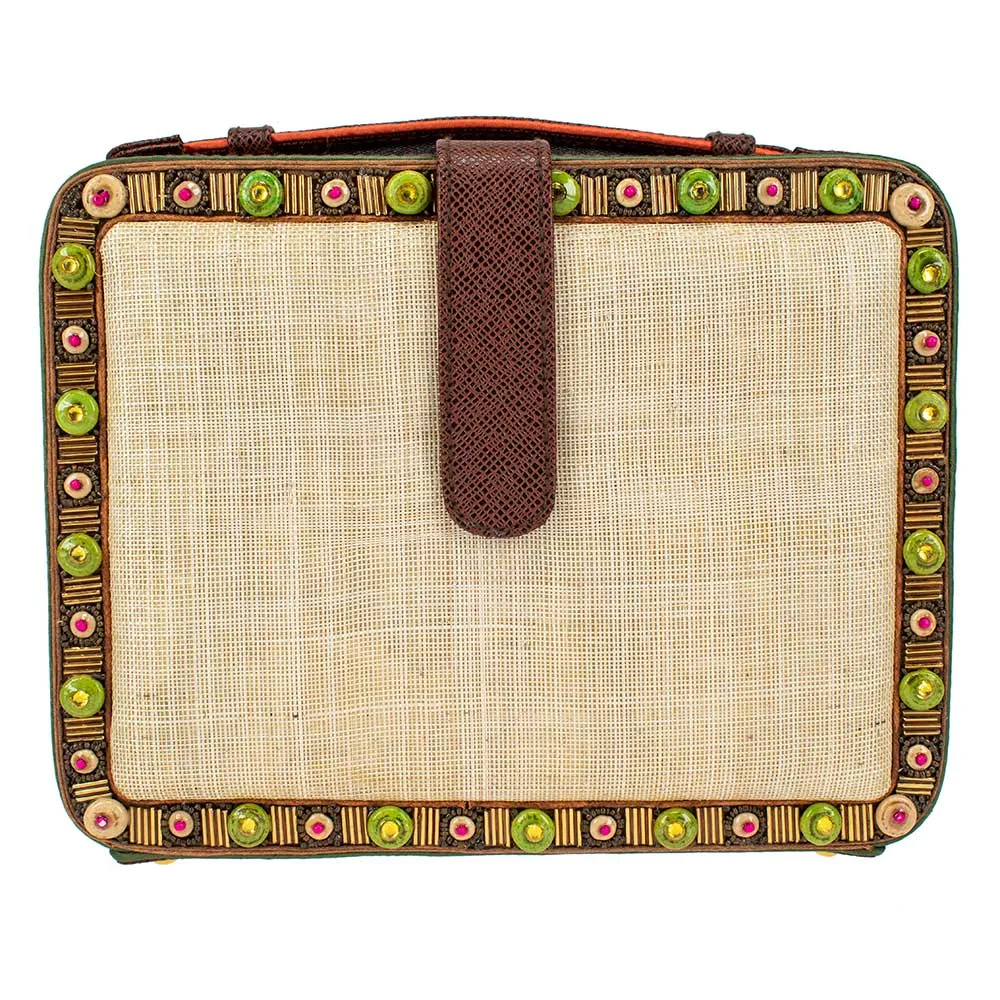 Mary Frances Drinks On The Beach Coconut Island Handbag Beaded Brown Bag Gold New