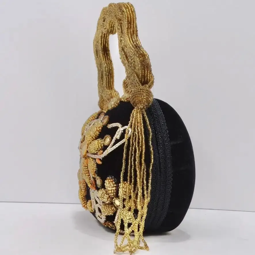 Mary Frances Gold Bead Embellished Novelty Minaudiere