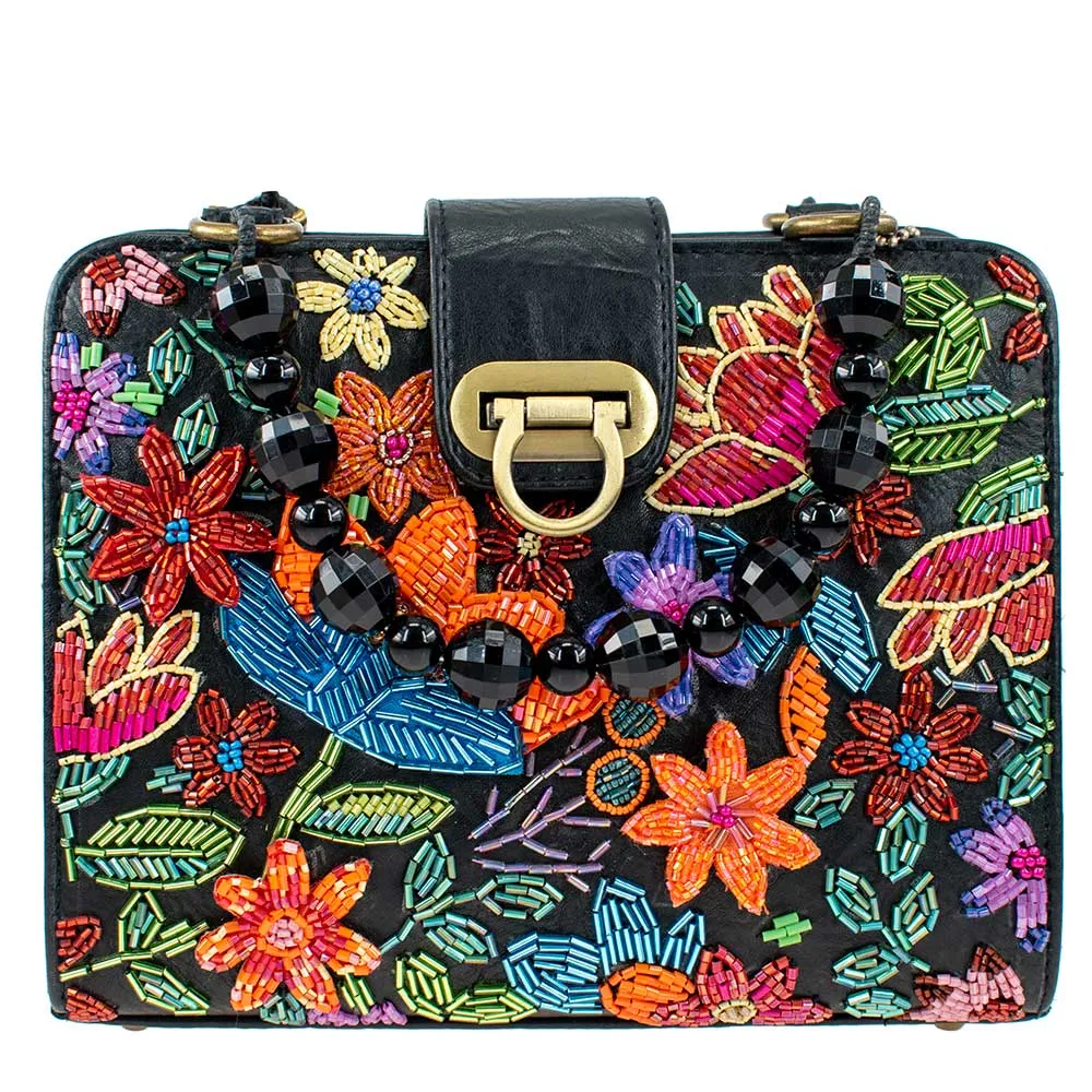 Mary Frances I Pick You Top Handle Handbag Beaded Clutch Floral Black Bag New