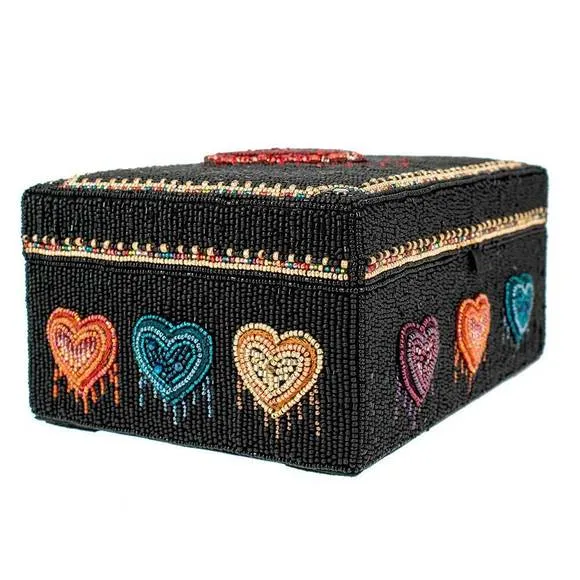 Mary Frances Love All Around Beaded Geometric Box Black Special Red Hearts New