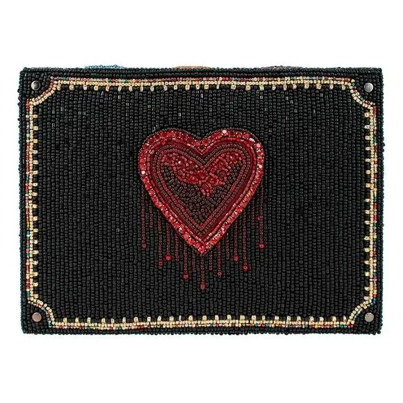 Mary Frances Love All Around Beaded Geometric Box Black Special Red Hearts New