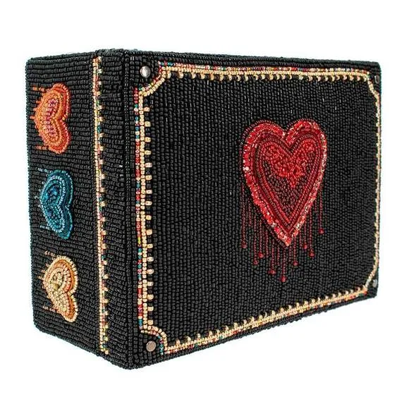 Mary Frances Love All Around Beaded Geometric Box Black Special Red Hearts New