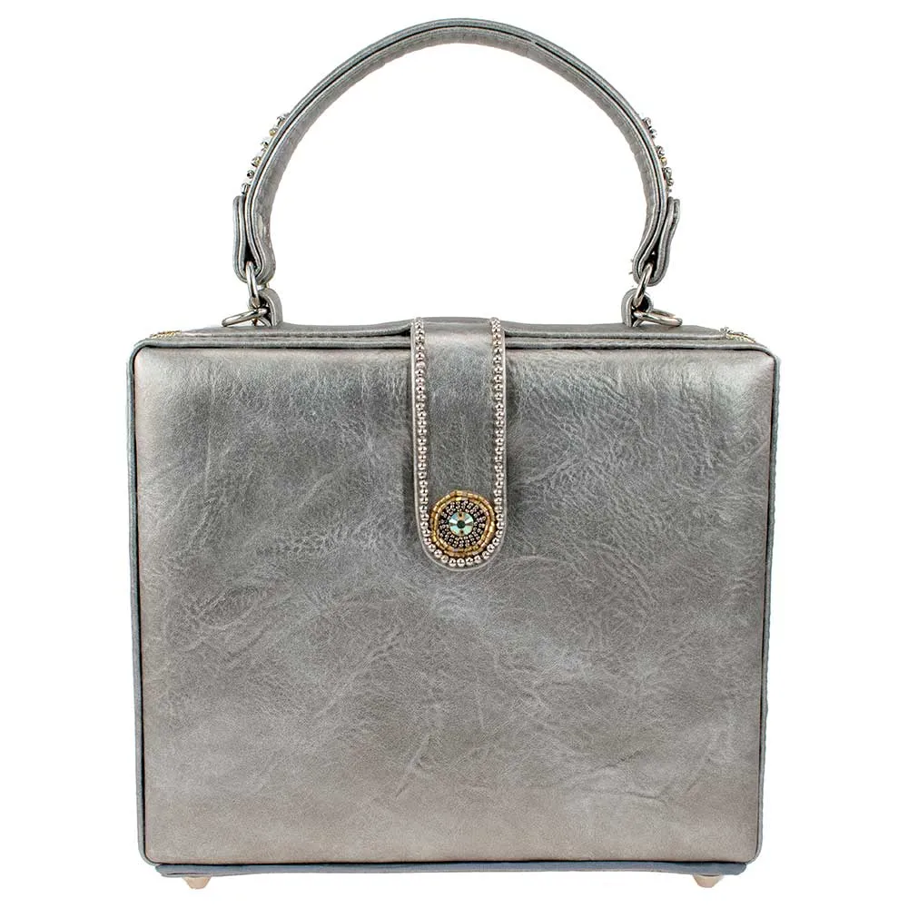 Mary Frances Make It Pop Top Handle Handbag Party Drink Silver Bag New