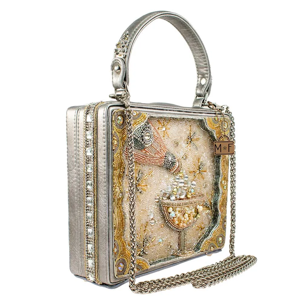 Mary Frances Make It Pop Top Handle Handbag Party Drink Silver Bag New