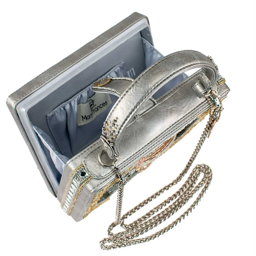 Mary Frances Make It Pop Top Handle Handbag Party Drink Silver Bag New