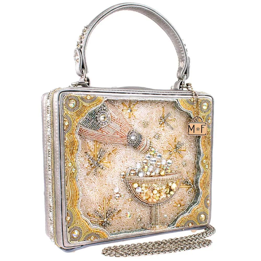 Mary Frances Make It Pop Top Handle Handbag Party Drink Silver Bag New