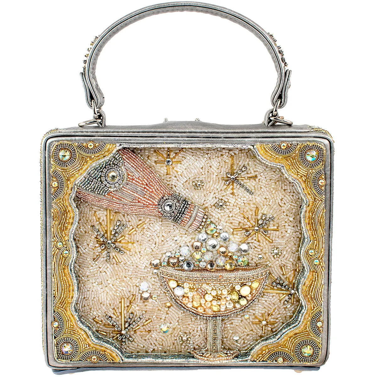 Mary Frances Make It Pop Top Handle Handbag Party Drink Silver Bag New