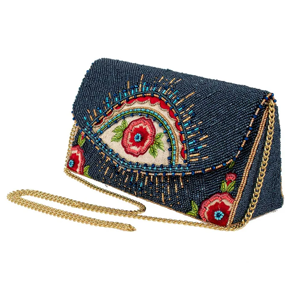 Mary Frances Mystic Crossbody Clutch Bag Beaded Floral Handbag Red Navy Blue New