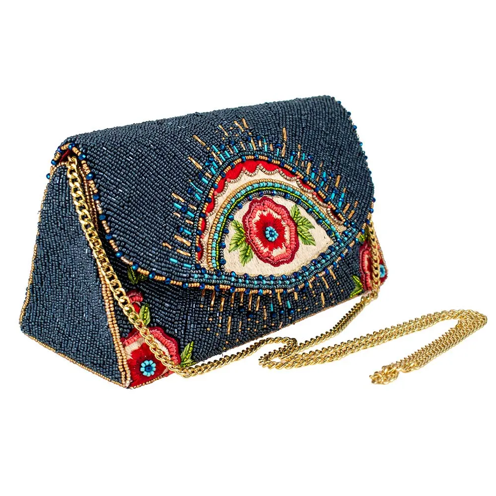 Mary Frances Mystic Crossbody Clutch Bag Beaded Floral Handbag Red Navy Blue New