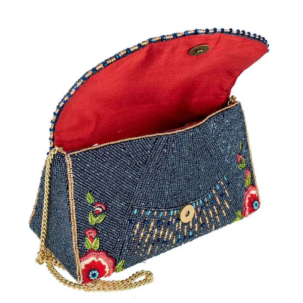 Mary Frances Mystic Crossbody Clutch Bag Beaded Floral Handbag Red Navy Blue New