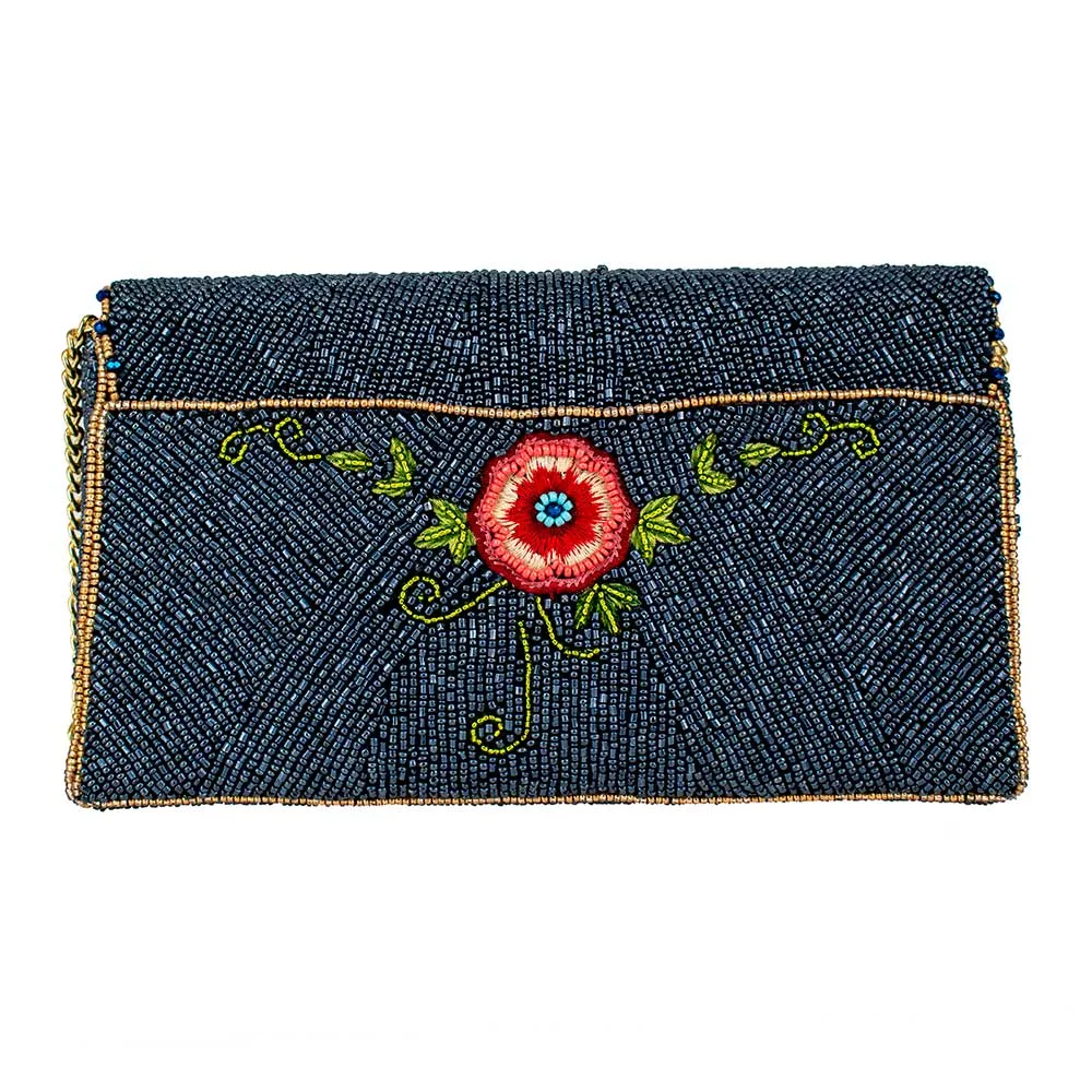 Mary Frances Mystic Crossbody Clutch Bag Beaded Floral Handbag Red Navy Blue New