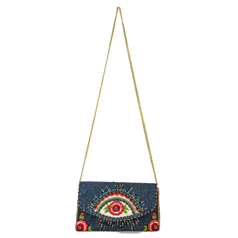 Mary Frances Mystic Crossbody Clutch Bag Beaded Floral Handbag Red Navy Blue New