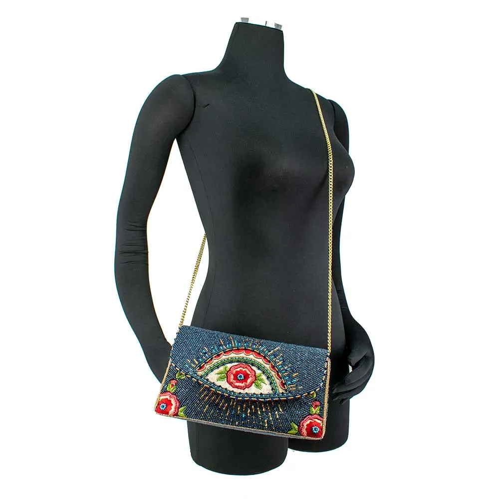 Mary Frances Mystic Crossbody Clutch Bag Beaded Floral Handbag Red Navy Blue New