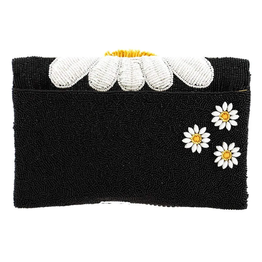 Mary Frances Oopsy Daisy Special Beaded Crossbody Clutch Black Flower Purse New